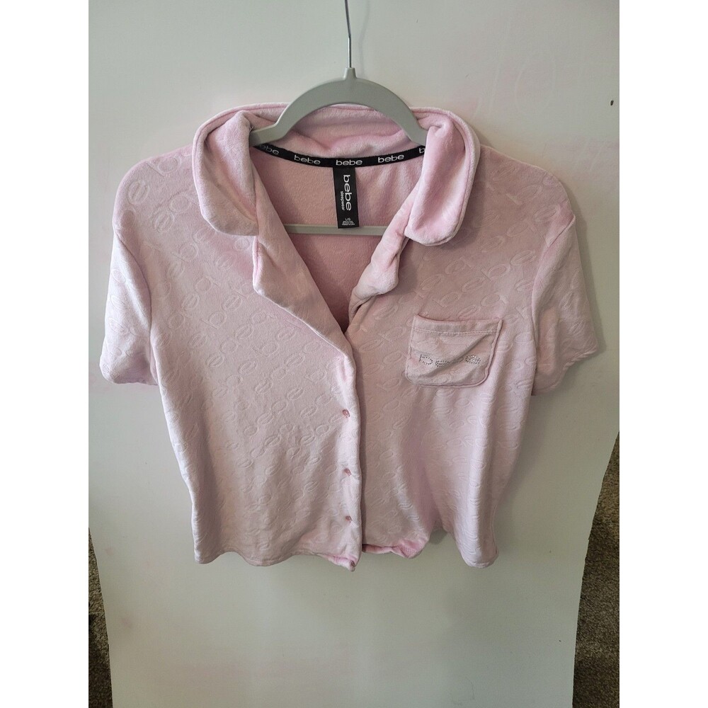 Bebe Short Sleeve Light Pink Notch Collar Sleepwear Size Large